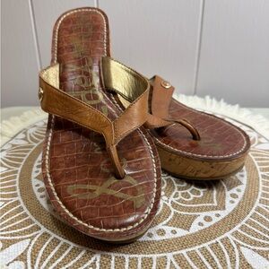 SAM EDELMAN Wedge Heel Thong SANDALS Brown LEATHER Size 8 ROMY